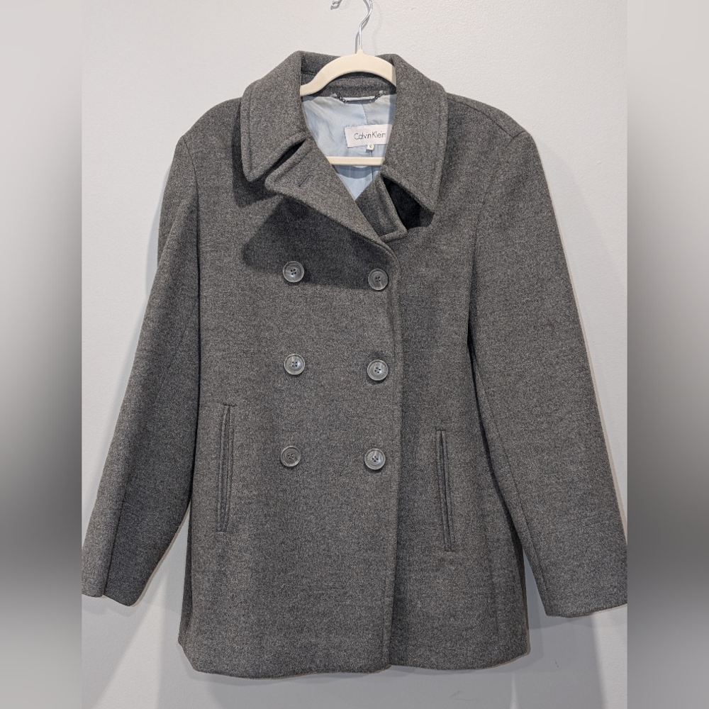 Calvin Klein women's gray 100% WOOL peacoat USED Size 10